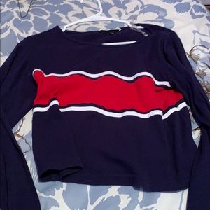 Long sleeve cropped blue,white,and red top